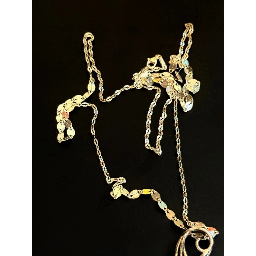 Sterling Silver 925 Turquoise Scroll‎ Pendant Necklace 30 Inch Chain 12.6g